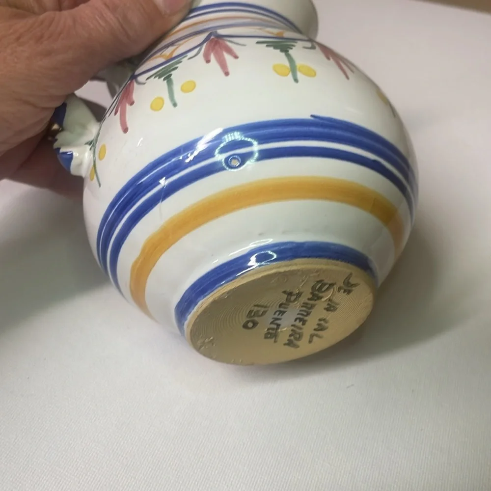 De La Cal Barriera Puente Spanish Art Pottery Pitcher # 58 4.5" Hand Painted - Picture 6 of 6